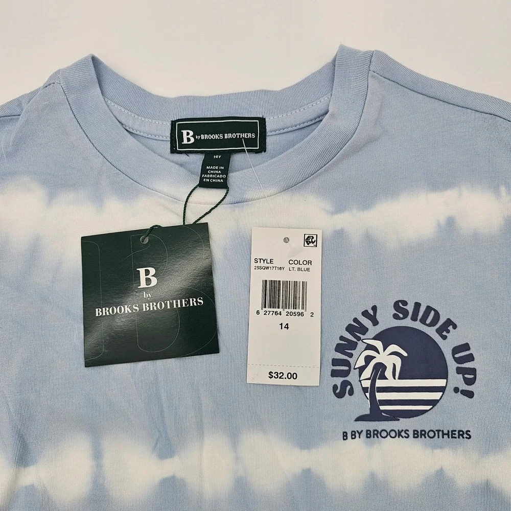 B by Brooks Brothers Boys‎ T-shirt Sunny Side Up Tie Dye Pima Cotton Blue 14Y